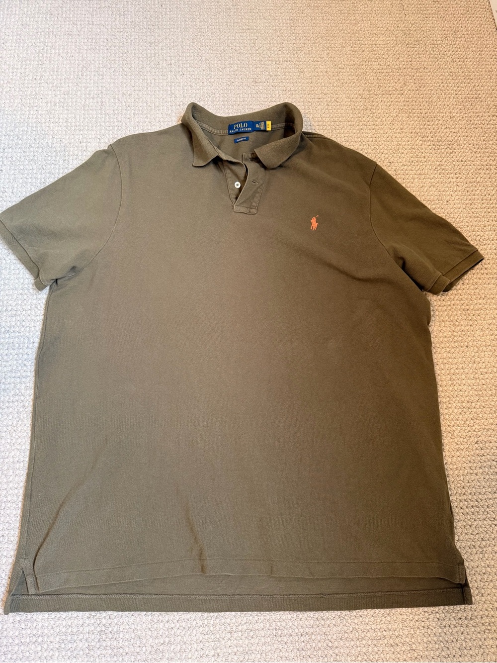 Ralph Lauren Olive Polo with Orange Pony Embroidery